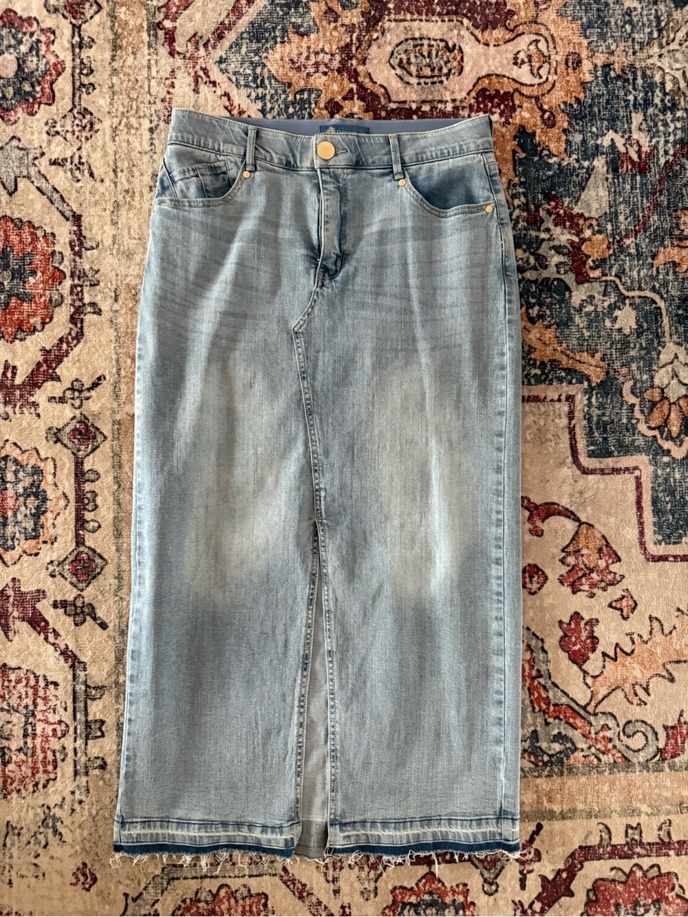 Democracy Light Blue Denim Maxi Skirt with Front Slit